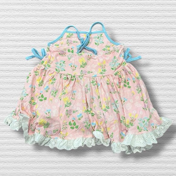Love + Grow 4T Bamboo Top Pink Floral Bunny Easter Spring Eyelet Ruffle - Picture 3 of 7